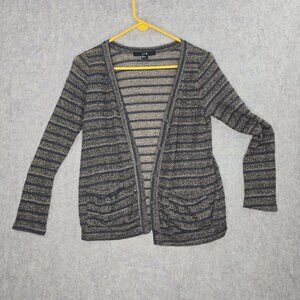 Womens Cardigan Black & Gold Striped Small Open Front Lightweight Knit